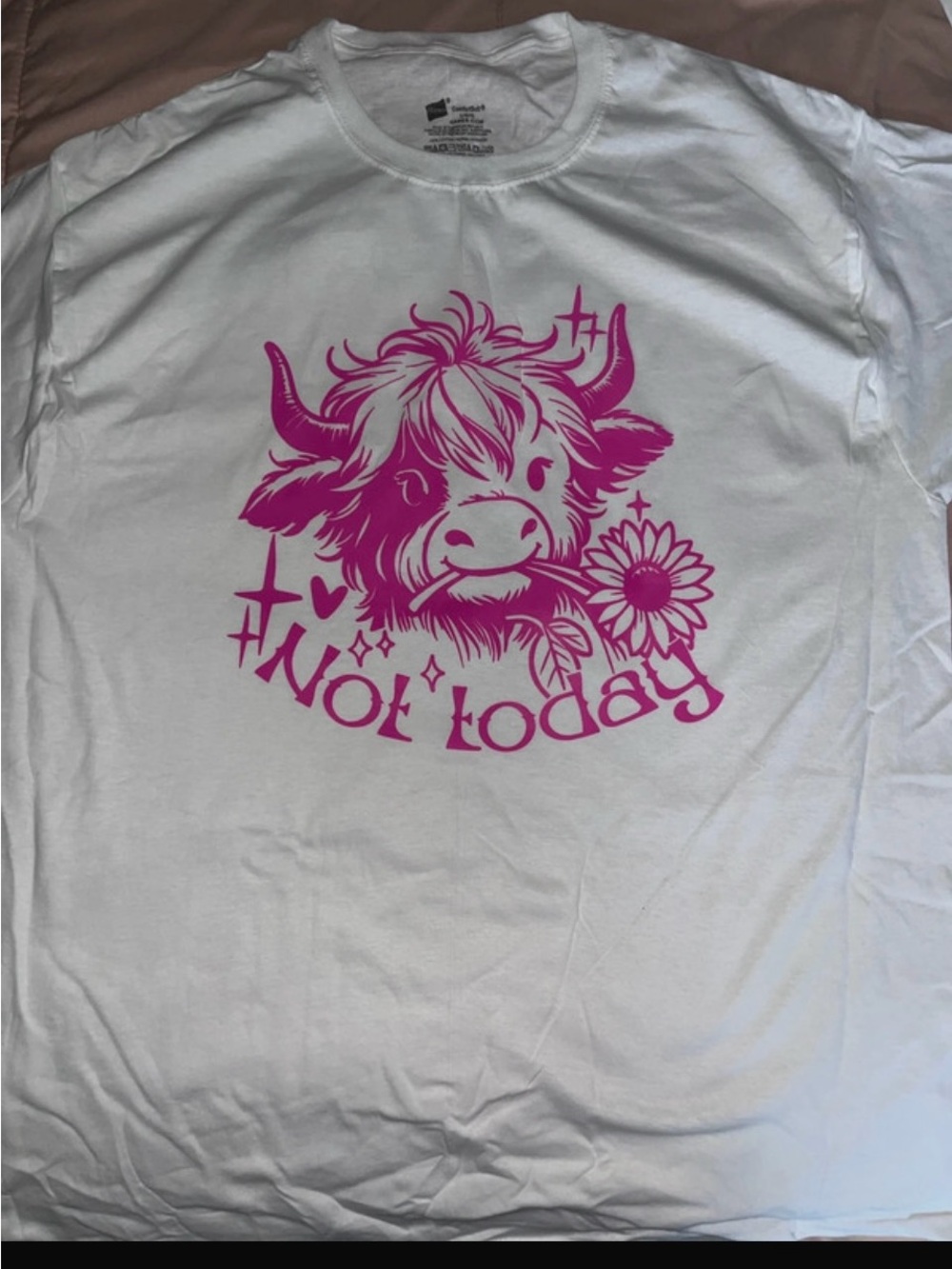 Hanes White Tee with Hot Pink Cow Graphic